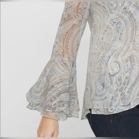 White House Black Market Sheer Paisley Blouse - Gray and Cream - Picture 3 of 13